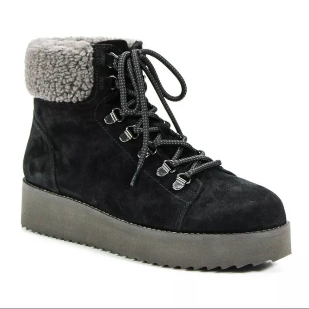 NIB Sam Edelman Suede Lace Up Franc Ankle Boots Black NEW IN BOX